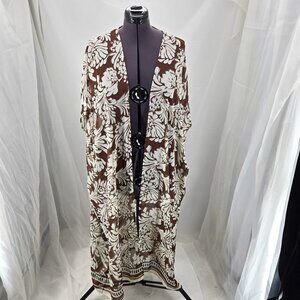 725-16 Lane Bryant Long Open Brown/White Kimono Duster – One size Fits all